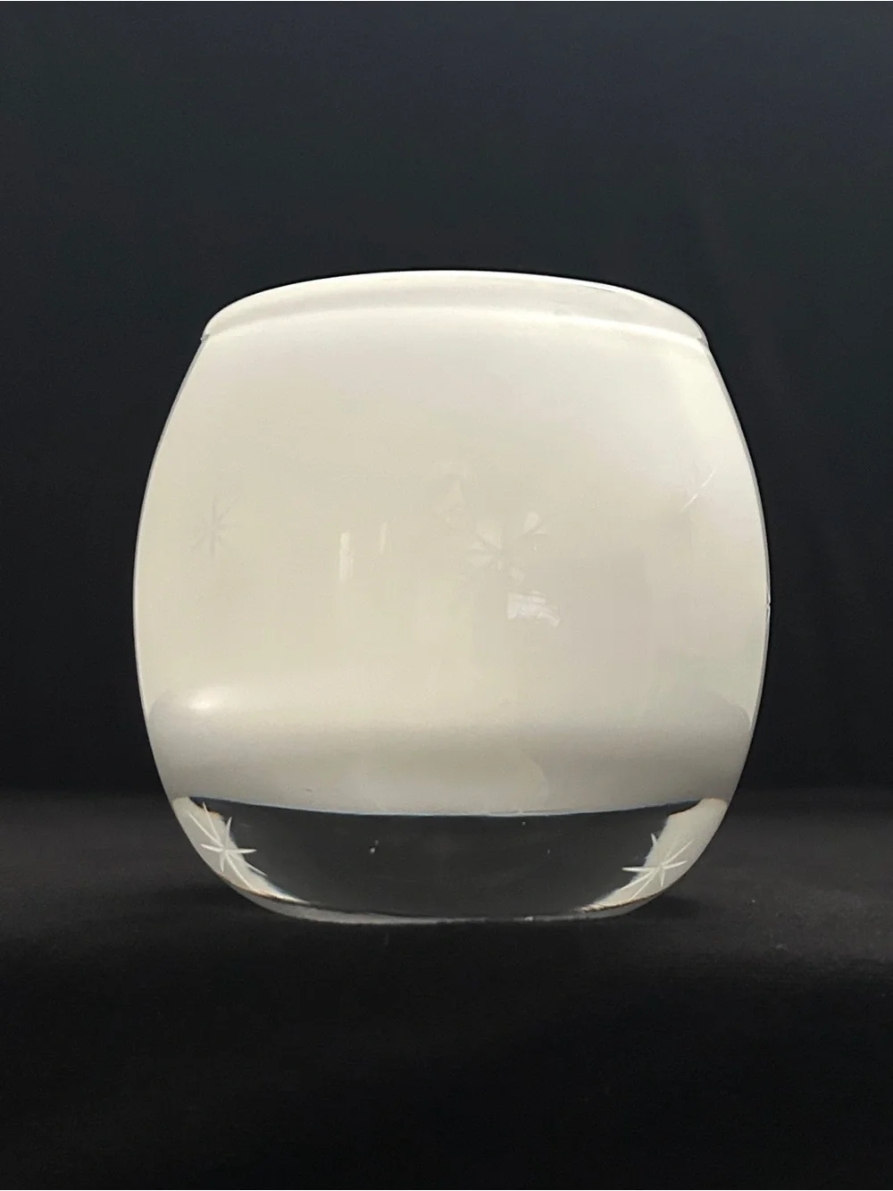 Vtg Crate & Barrel White Cased Glass Etched Starburst Votive Tea Light Poland